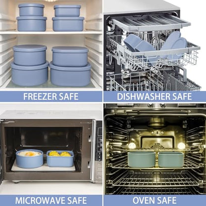 100% Silicone Food Storage Containers with Lids, 8 Pack, 10oz to 51oz, Reusable Leakproof Nesting & Stackable Silicone Bento Lunch Box, Microwave Freezer Dishwasher Oven Safe, BPA Free, Slate Blue - color: Slate Blue | 8 Pack