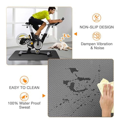 Treadmill Mat Compatible with Peloton Bike, 6mm Thick Exercise Bike Mat for Treadmill and Row Protect Hardwood Floor Carpet