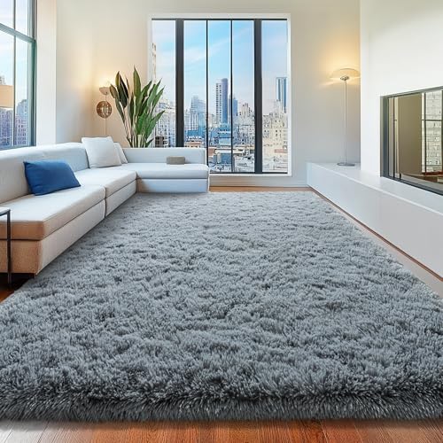 8x10 Grey Fluffy Shaggy Area Rug, Soft Plush Large Carpet for Living Room - color: Grey, size: 8' x 10' (Rectangular)