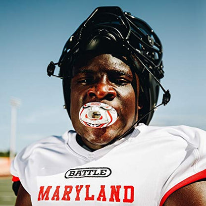 Battle Sports Oxygen Football Mouthguard | Maximum protection with a safe secure comfortable fit, Built-in airflow channels for easy breathing, No boiling required - color: Red/White