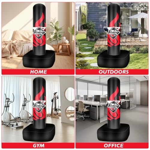 Standing Punching Bag for Adult Teens, 70" Freestanding Punching Bag with Boxing Gloves and Electric Air Pump for Beginners Kickboxing Training MMA Muay Thai Fitness Office Home Gym