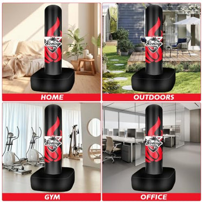 Standing Punching Bag for Adult Teens, 70" Freestanding Punching Bag with Boxing Gloves and Electric Air Pump for Beginners Kickboxing Training MMA Muay Thai Fitness Office Home Gym