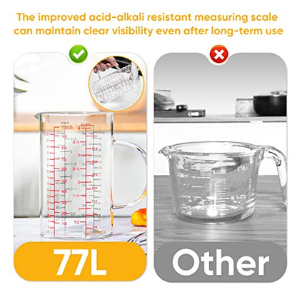 Glass Measuring Cup with Handle, [Double-Sided Measuring Scale, V-Shaped Spout, Insulated handle], High Borosilicate Glass Measuring Cup with Three Scales (OZ, Cup, ML) for Liquid (4 Cup) - size: 4 Cup (1000 ml)