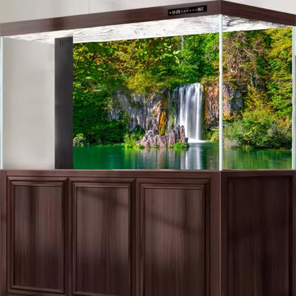 Scenic Waterfalls Aquarium Background Scenic Spring Falls Forest Fish Tank Background Stunning Summer Mountain Tranquil Lake Terrarium Backgrounds Cascading Waterfall Reptile Tank Backgrounds 24x12in - color: Dark Green, size: 24(W)x12(H)in