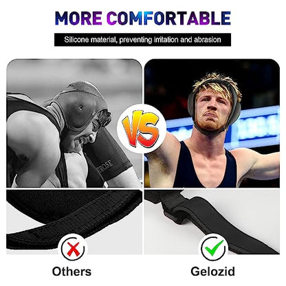 Gelozid Adjustable Wrestling Headgear for BJJ, MMA Grappling and Training, Ear Guard and Cauliflower Protection Helmet - color: Black