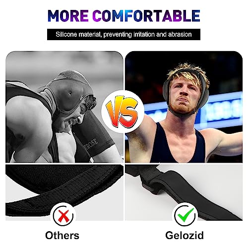 Gelozid Adjustable Wrestling Headgear for BJJ, MMA Grappling and Training, Ear Guard and Cauliflower Protection Helmet - color: Black