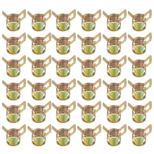 PATIKIL Spring Band Hose Pipe Clamps for 9-10.2 mm OD Hose, 50 Pack Silicone Vacuum Constant Tension Band Clips for Fuel Line Silicone Air Hose Tube Water Pipe, Gold - size: 9-10.2 mm