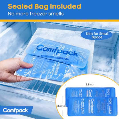 Comfpack Soft Ice Packs for Injuries Reusable, Flexible Double Side Hot and Cold Gel Ice Packs for Injuries, Headaches, Muscle Pain Relief, Long-Lasting Ice Pack for Knee, Shoulder, Ankle, Leg, Neck - size: 9.1×3.8 Inch