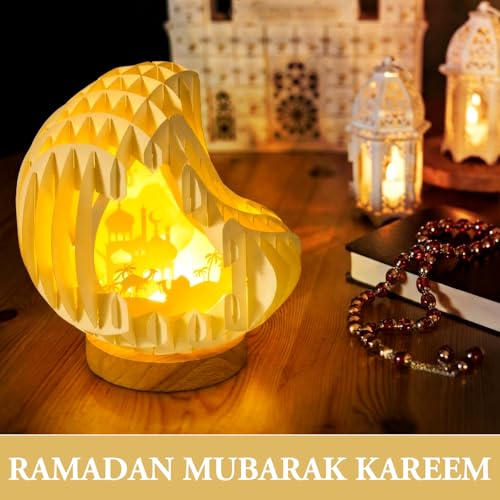 ROCEEI Ramadan Lights with USB Charging for Tabletop Moon Pop up Light up Paper Carving Ramadan Mubarak Sign Lamp Decorations for Home Eid Gifts Table Decor : Home & Kitchen