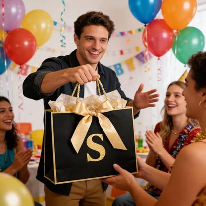 Topaliving Personalized Gift Bag with Card and Tissue Paper, 26 Letters Birthday Gift Bag 13'' Custom Valentines Weddings Present with Initials/Numbers for Women Men Kids (Red,Birthday) - color: Red, size: Birthday