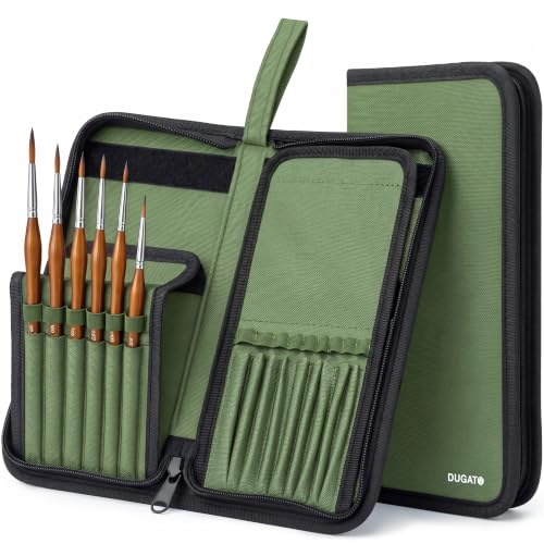 Short Brush Holder & Organizer, Canvas Case 5.4 x 10.7 in, Green | 15 Slots Zipper Paint Brush Case for Brushes up to 9.3 in Length, Artist Portable Carry Bag, Watercolor (Brush Not Included) - color: Green, size: Medium 5.4x10.7 inches