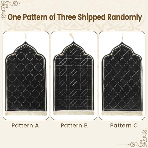 Muslim Prayer Mat, Soft Velvet Janamaz Sajada Carpet for Kids Men Women, Portable Prayer Rug with Tassel - Thick Islamic Prayer Mat Ramadan Eid Gift, Black - color: Black
