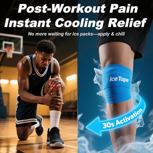 2 Packs Ice Tape - Instant Cooling and Compression Tape for Athletes, No Refrigeration Needed, Self Stick Bandage Wrap for Pain & Swelling Relief (Blue) - color: Blue-2pack