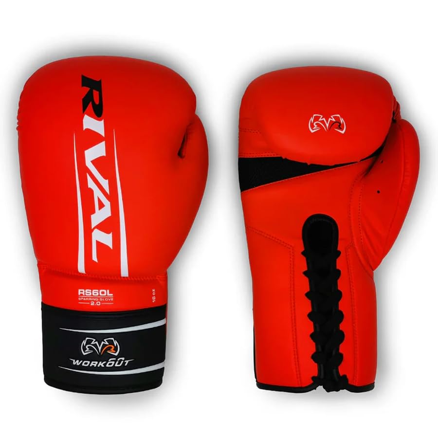 RIVAL Boxing RS60 2.0 Lace Up Sparring Gloves, Bigger Punching Surface for Maximum Protection - color: Red, size: 16 oz.