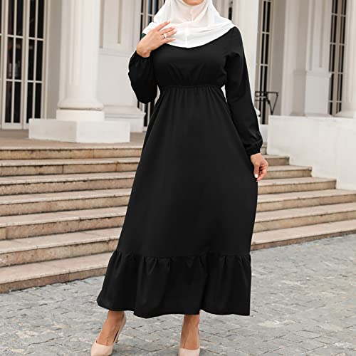 Ctreela Muslim Abaya Dress for Women Long Sleeve Tunic Islamic Prayer Dress Abaya Kaftan Dubai Dress Middle East Clothes - color: Black, size: Large