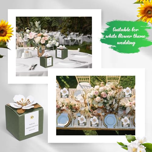 Affrolling 50 Pcs Wedding Favor Boxes with Thanks Card Square Flower Candy Boxes Paper Bridal Gift Box for Guests Wedding Bridal Shower Birthday Party Anniversary(Green) - color: Green