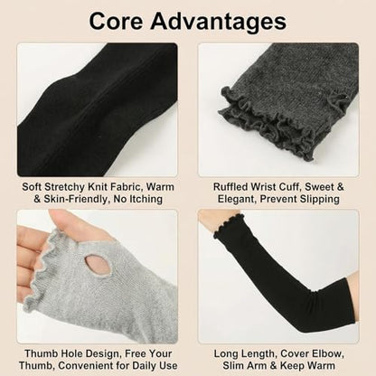 UPSTORE Lotus Leaf Edge Style Fingerless Elastic Stretch Arm Winter Warmer Long Arm Sleeve for Ladies Women Girl