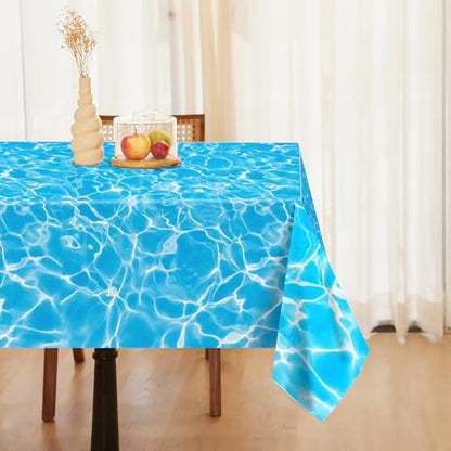 1Pc Blue Water Ripple Party Plastic Tablecloth 54 x 87 Inch Long Table Cover, Summer Ocean Sea Party Tablecover for Water Wave Theme Kids Baby Shower Birthday Dinner Picnic Kitchen Event - color: Blue Water Ripple