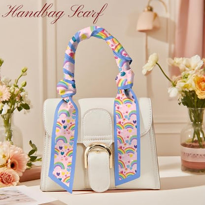 Head Hair Scarf Neck Silk Feeling Scarves Long Thin Satin Fashion Handbag Cute Decoration Women Girls 59 * 6.7'' - color: O-11-rainbow