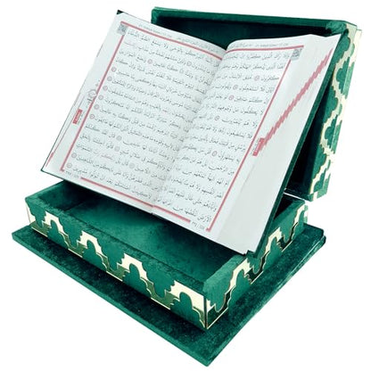 Modefa Holy Quran Keepsake Koran Book Holder Case Muslim Lalegul Gift Set (Green) - color: Green