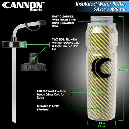 Cannon Sports 28oz Insulated Squeeze Water Bottle with Straw, Leak Proof Lids, 2 lids (Straw and Squeeze), Double Wall Insulation, Wide Mouth, BPA-Free (Yellow) - color: Yellow