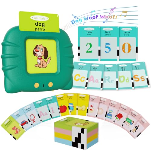 Aullsaty Toddler Toys Bilingual English and Spanish Talking Flash Cards for 1 2 3 4 5 6 Year Old Boys and Girls, Autism Sensory Toys for Autistic Children, Learning Educational Speech 250 Sight Words - color: Green