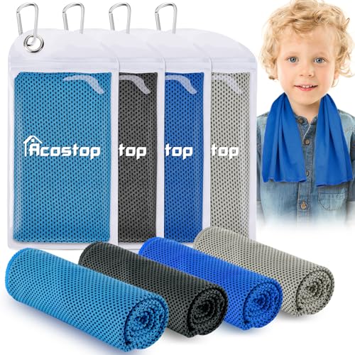 4 Pack Mini Cooling Towels (30"x9") - Kids Cooling Towel, Soft Breathable Cooling Neck Wraps with UPF 50 Sun Protection for Boys Girls Running Exercise Parent-child Activities School Outdoor Sports - color: Blue & Black & Grey & Royal Blue