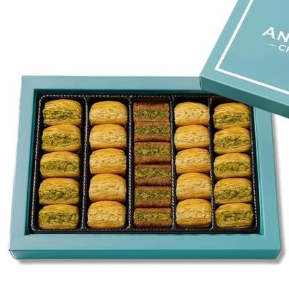 ANDY ANAND CHOCOLATIER Sugar Free Baklava - Turkish Baklava Pastry With Nuts, Delicious Edible Gift Box with Pistachio, Walnut & Hazelnut, Gourmet Assorted Flavor Snack Box (26 Pcs, 8.8 Oz)