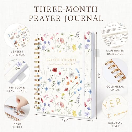 Prayer Journal for Women - Bible Journal with Scripture Verses, 12 Weeks Guided Devotional Planner, Faith & Christian Notebook for Bible Study, Note Taking & Prayer Tracking, Birthday Gifts - size: 8.5"L x 6.57"W