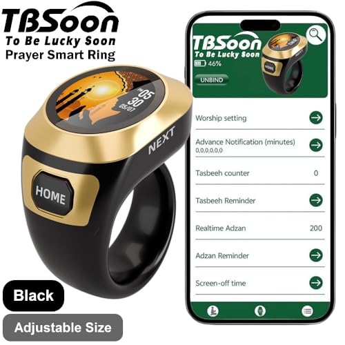 Color Screen Tasbih Smart Ring,Tasbeeh Counters,Prayer Smart Ring,Replaceable Pictures,Electronic Rosary,Forgiveness ring,Large Battery,Large Screen Display,Eid al-Fitr Eid al-Adha Ramadan Gift - color: Black