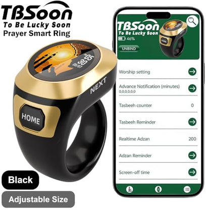 Color Screen Tasbih Smart Ring,Tasbeeh Counters,Prayer Smart Ring,Replaceable Pictures,Electronic Rosary,Forgiveness ring,Large Battery,Large Screen Display,Eid al-Fitr Eid al-Adha Ramadan Gift - color: Black
