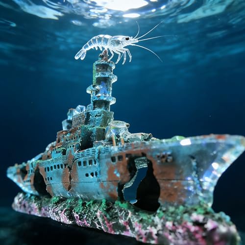 Eco-Friendly Resin Aquarium Shipwreck Decor, Realistic Sunken Ship Fish Tank Ornament, Safe Hideout & Landscaping Accessory for Betta Fish, Freshwater and Saltwater Aquariums