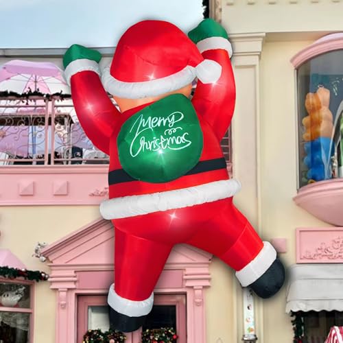 6FT Christmas Inflatables Outdoor Decorations Joy Hanging Santa Claus Gift Bag, Bright LED Lights Blow Up Giant Christmas Decor for Indoor Yard Outside Party Lawn Wall Porch Holiday - style: 6FT Hanging Joy Santa