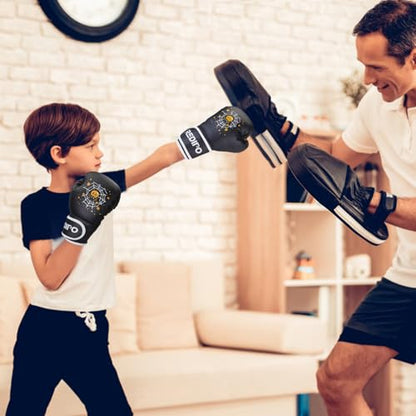 Kids Boxing Gloves, Youth Boxing Training Gloves for Kids 3-9 Year Boys and Girls, 4&6OZ Fighting Gloves, Punching Bag Kickboxing Thai Mitts MMA Training Sparring Gloves - color: Black, size: 4OZ