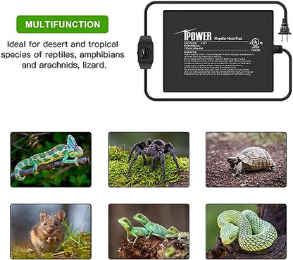 iPower 6 by 8-Inch 8 Watts Reptile Heating Mat with Temperature Controller Under Tank Warmer Terrarium Heat Pad for Reptiles and Amphibians, Black - size: 6" x 8", style: Heat Pad with Adjust Knob