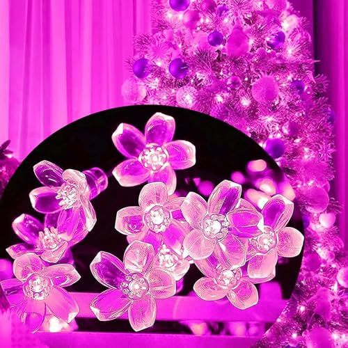 33ft 100 LED Plug in Fairy Lights, Pink Christmas Flower String Lights | 8 Modes Ip44 Waterproof Connectable Extendable Floral Lamp For Valentine'S Day, Wedding Party, Bedroom, Indoor Outdoor Decor - color: 100 LED Pink