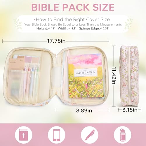 Bible Cover Case for Women Large Bible Cover with Durable Handle Quilted Bible Carrying Case for Girls Bible Study Supplies Accessories (Jungle Flowers, Jungle Flowers) - color: Jungle Flowers
