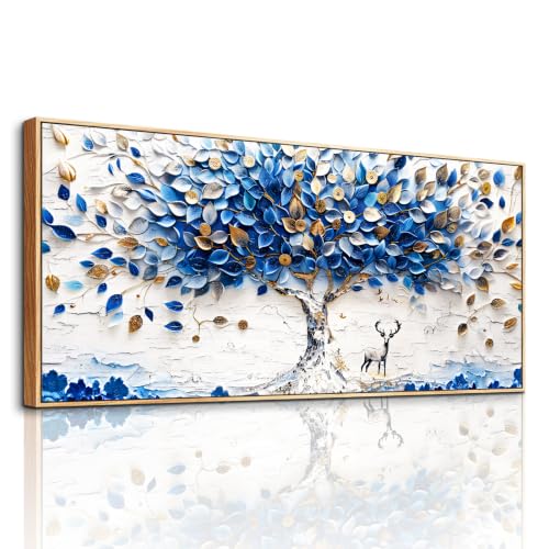 imjiayu Blue Tree of Life Oversized Wall Art Modern Decor Painting 39x87in - color: Blue and White Tree, size: 39L" x 87W"