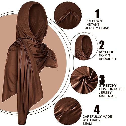 Vabean 4 Pcs Instant Hijab for Women Jersey Hijabs Pinless Ramadan Islamic Muslim Head Wraps Premium Head Scarf Shawl turban - color: Coffee, Navy Blue, Black, Gray