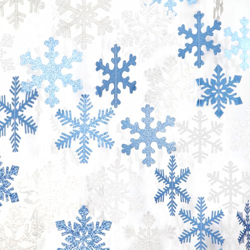 Snowflake-Snow Blue-Silver Christmas Party-Decorations Garland - 6pcs Winter Wonderland Girl Frozen Birthday Hanging Decoration Streamers Banner, Snow White New Year Supplies Holiday Decor Panduola - color: Dusty-blue Silver
