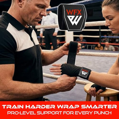 WFX Boxing Hand Wraps 3.5 4.5 Meter Martial Arts Bandages Inner Gloves Wrist Support Straps Punching Under Hand Knuckles Heavy Elasticated Training Bag Mitts Muay Thai - color: Black, size: 3.5 M