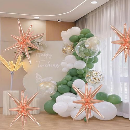 6 Pcs Rose Gold Star Foil Balloons One-Piece 14-Pointed Star Balloon 4D Cone Mylar 22inch Christmas Birthday Wedding Fireworks Shape Party Supplies (Rose Gold) - color: Rose Gold