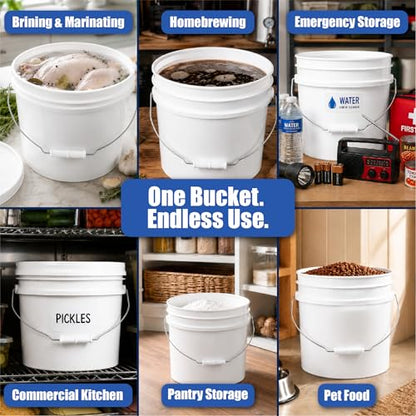 3.5 Gallon Bucket, Food-Grade w/Lid, BPA-Free,White, 3 Packs | Airtight Gamma Seal Screw-On Lid, Heavy-Duty 90 Mil HDPE Plastic, Food Safe and Durable Container, Bulk Storage, Made in USA - color: White, size: 3 Packs
