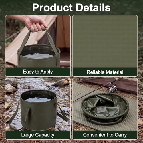 2 Pack Collapsible Bucket 5 Gallon Foldable Bucket Portable Car Wash Container, Fishing and Utility Basin with Handle, 20L for Camping, Hiking,Dish Washing, Fishing, Laundry