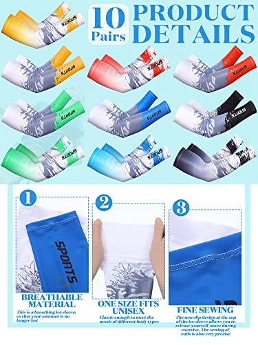 Tisancy 10 Pairs Sun Protection UV Arm Sleeves Cooling Anti Slip Compression Sleeves Sports Polyester Cycling Covers - size: Large, style: Vivid Style