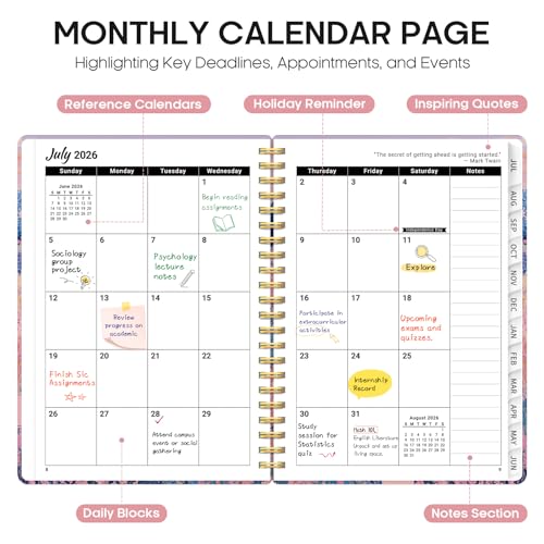 Planner 2026–2027, Academic Monthly Weekly Spiral Calendar, July 2026 – June 2027, Hardcover Agenda Notebook with Tabs, 6.3" x 8.5", Perfect for Students, Teachers, School & Daily Planning - Windmill Fields - color: O-Windmill Fields, size: (6.3"x8.5")a5