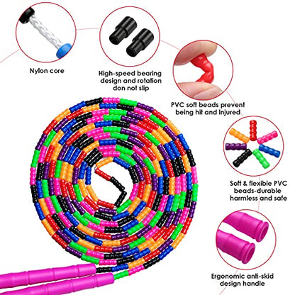 Double Dutch Jump Rope Long Jump Rope 16 FT 1 Pack/2 Pack, Adjustable Soft Beaded Diy Jump Rope for Kids Adult Long Enough for 5-6 Jumpers - color: Pink-1 Pack