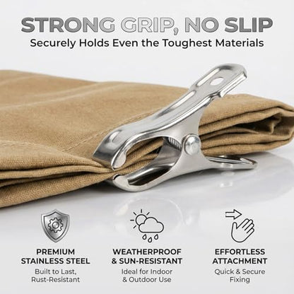 50 PCS Garden Clips for Netting - Stainless Steel Greenhouse Clamps | RAINFLOW Strong Grip Heavy Duty Metal Clip for Shade Cloth, Plant Cover, Garden Hoops & Greenhouse Supplies