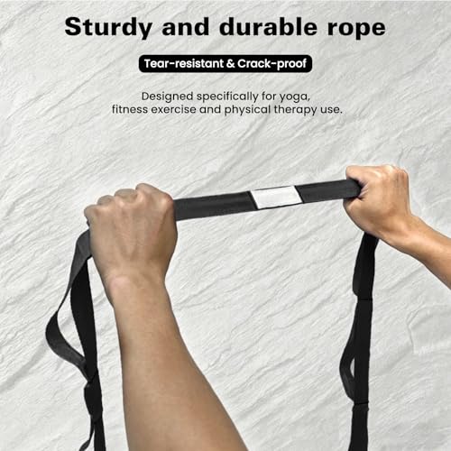 Stretching Strap with 10 Loops Non-Elastic Yoga Strap for Physical Therapy Pilates Dance Gymnastics Stretch Band for Daily Flexibility Routine at Home Gym Travel Includes Exercise Guide - color: Black