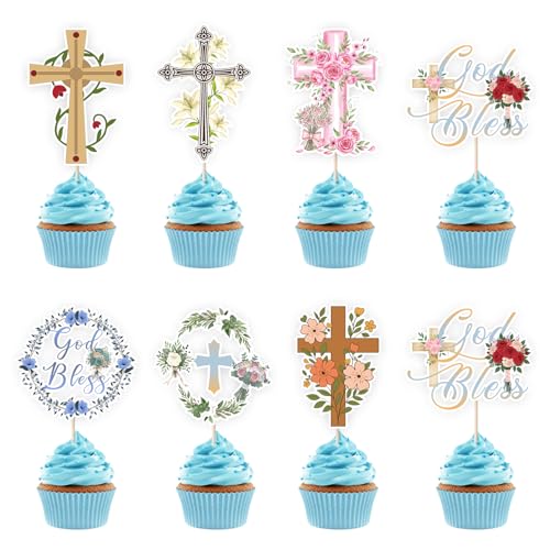 48Pcs Floral God Bless Centerpieces Baptism Party,God Bless Christian Party Table Decorations for Baby Boys Girls Gender Reveal Christian Theme Supplies - color: Gold (Rose)